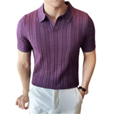SALISBURY® 2025 Men's Striped Jacquard Knit Polo Shirt with V-Neck