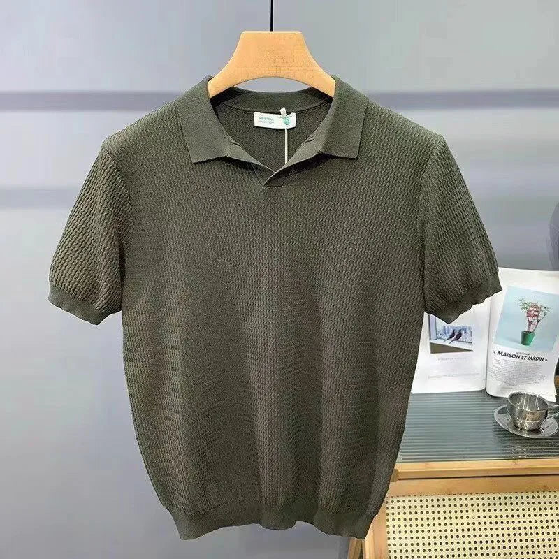 VOLTERRA® Ice Silk V-Neck Knit Polo