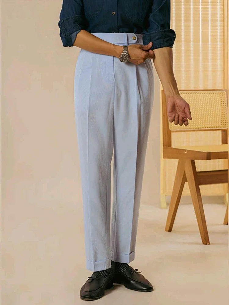 CASTELLO® Vintage High Waist Pleated Suit Trousers – Men's Classic Lace-up Slim Fit Pants - Magnattos