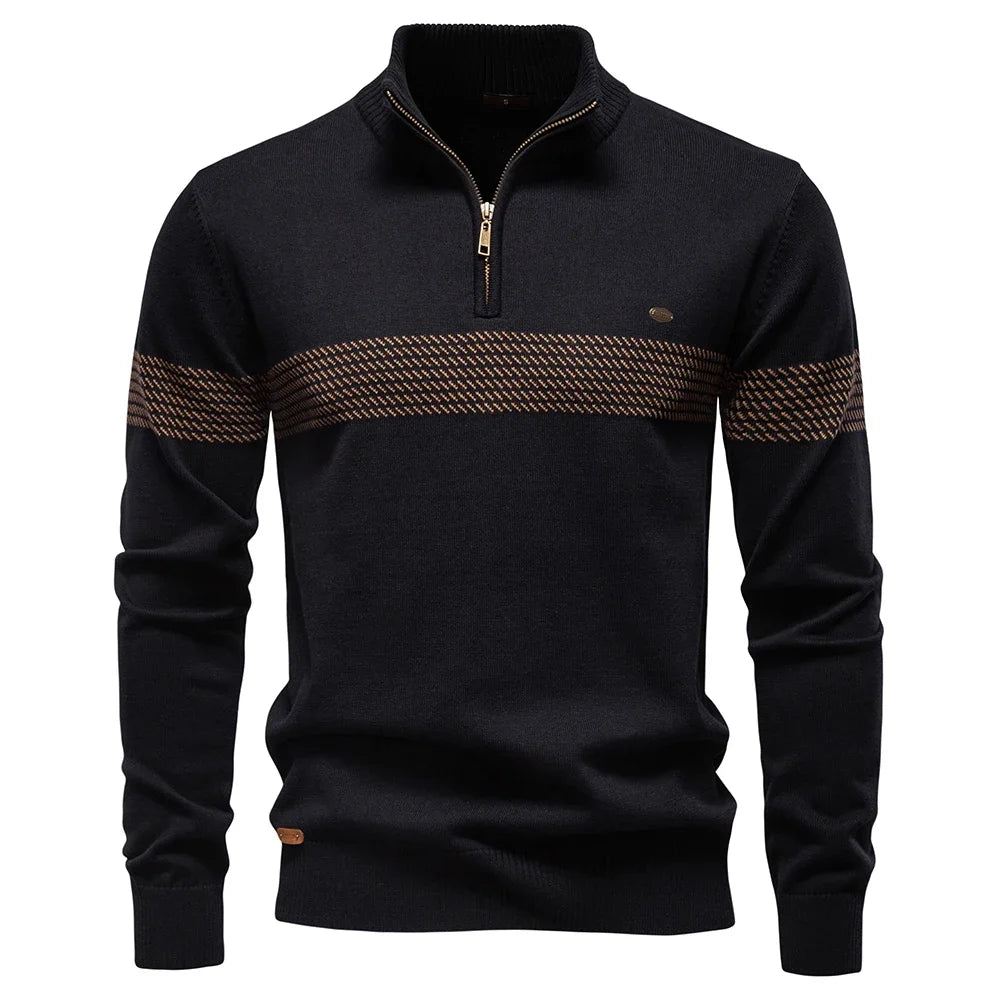 DELVARO® Half-Zip Mock Neck Stripe Pullover