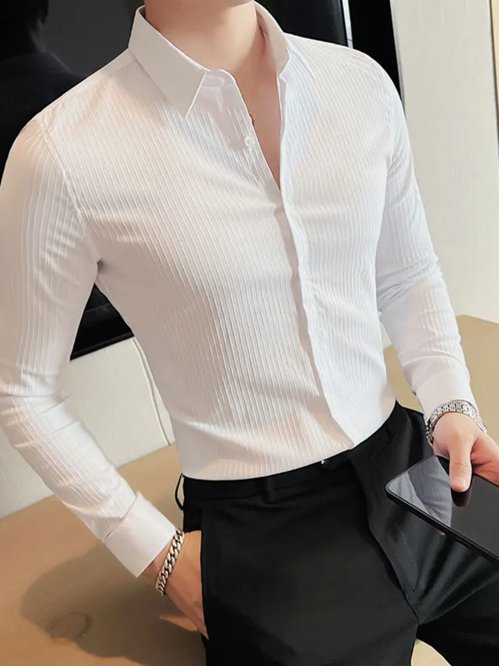 CASPAR® Dark Striped Slim Fit Dress Shirt - Magnattos